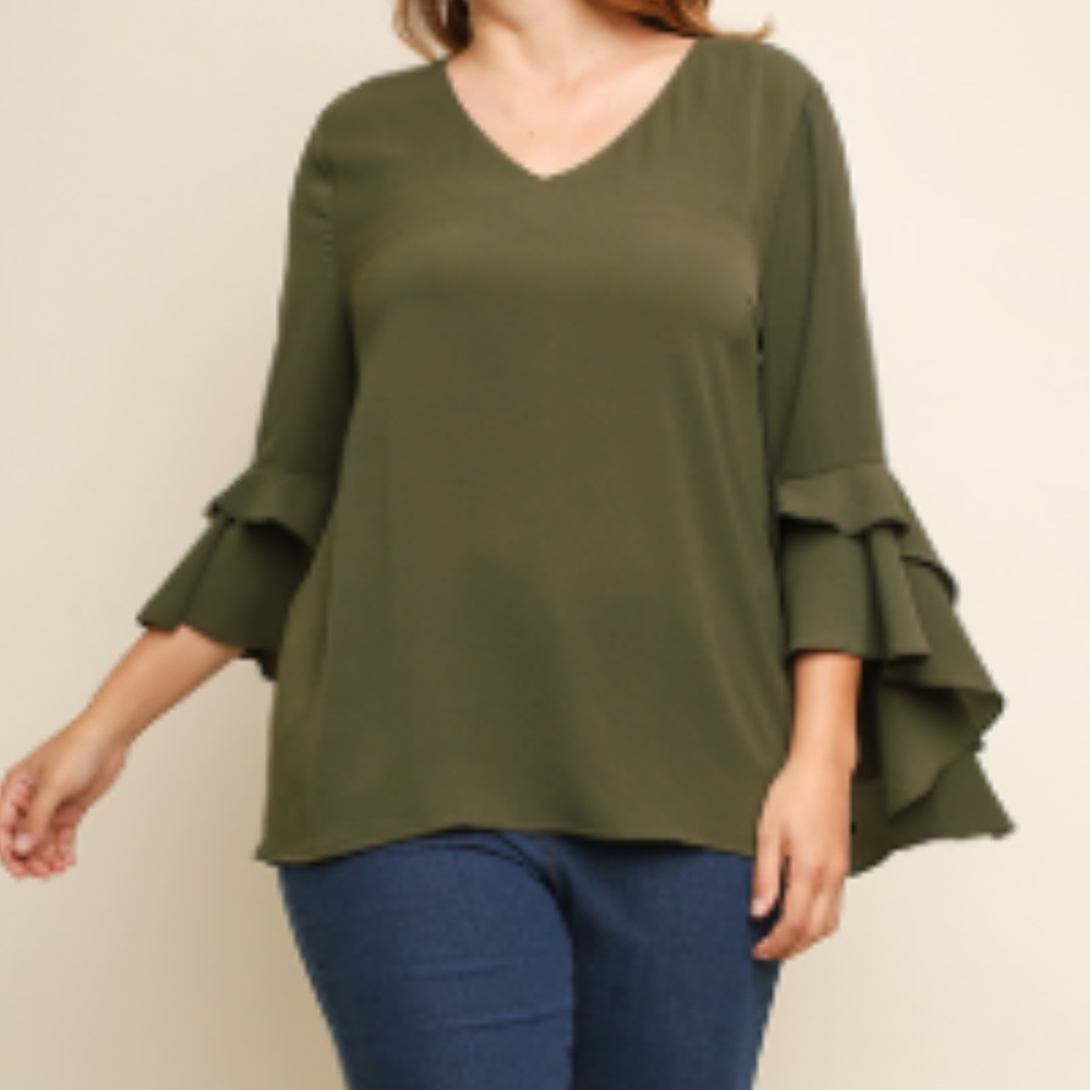 Umgee Boutique Flared Sleeve V Neck Top